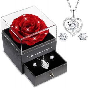 Amour Cadeau No&euml;l pour Femme&Amie&Maman&Mamie, Vraie Rose Eternelle avec Bijoux, Ti amo per Sempre avec Coeur Collier pour Anniversaire No&euml;l Saint Valentin F&ecirc;te des M&egrave;res - Neuf