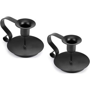 Bougeoir 2 Pcs, Chandelier Vintage En Fer Forge, Bougeoirs Noirs Avec Poignée Et Plateau Retro Candélabres Decoration Table Pour Saint Valentin De Noël Halloween Mariage Cérémonie Anniversaire - Neuf