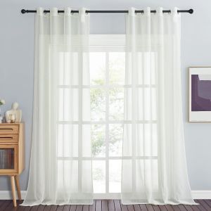 Eryi-Rideau Salon - Voilage Décorations Maison Chambre Fenêtre Intérieur L140 X H245cm Voile En Lin Effet Design Moderne Jolis Transparent À Oeillets, Double Pièces, Beige - Neuf