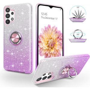 Kal-Coque Iphone 14 Pro Max Avec Anneau Rotatif 360° Support De Voiture Magnétiqu, Paillettes Scintillantes Brillantes Etui Protection À Anti-Rayure Antichoc Housse Pour, Dégradé Violet - Neuf