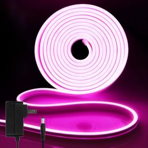 Cuiv-Ruban Led Néon 5m Rose,12v Néon Bande Led Lumineuse Flexible,Inclus Adaptateur Secteur,Etanches Ip65,Pour Chambre,Cuisine,Fête,Bar Décoration - Neuf
