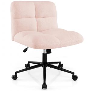 Chaise de bureau avec assise large 73 x 69 x 79-87 cm r&eacute;glable et confortable style moderne en imitation peau de mouton rose Helloshop26 20_0011280 - Neuf