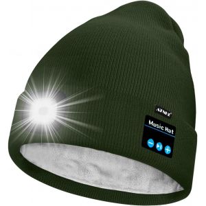 Unisexe Led Bluetooth Bonnet Lampe Frontale,Usb Rechargeable 4 Led Musique Parleur Chapeau De Course Lumière Chaud Polaire Doublée Tricot Bonnet Cadeaux Pour Hommes Et Femmes - Neuf