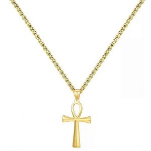 Mode Égyptien Petit Ankh Croix Pendentif Collier Pour Femmes Couleur Or Collier En Acier Inoxydable Egypte Bijoux - Neuf