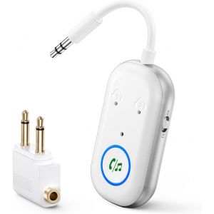 2025 Newest Transmetteur Récepteur Bluetooth 5.3, Adaptateur Bluetooth Sans Fil Audio 3.5mm Jack 2 En 1, Compatible Avec 2 Airpods, Faible Latence, Pour Tv/Smartphone /Enceinte/Avion/Écouteurs - Neuf