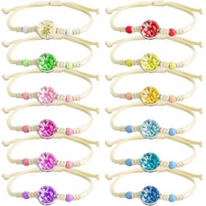 Kalsw-12 Pièces Bracelet Tressé Avec Fleurs Colorées,Bracelet Amitié Fille,Bracelets Tressé À La Main Réglables Pour Femmes,Adolescentes,Filles,Cadeaux De Fête - Neuf