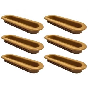 6x Poign&eacute;e de meuble encastrable 31 x 88 mm plastique placard porte cuisine, marron ch&ecirc;ne - Neuf