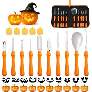 Oayew-Lot De 10 Outils De Sculpture De Citrouille [ Acier Inoxydable De Qualit&eacute; Sup&eacute;rieure ] [ Avec Lampe &Agrave; Bougie &Eacute;lectronique ] Kit De Sculpture Citrouille Pour Halloween - Outil De Sculpture De - Neuf