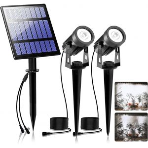 Lampe Solaire Ext&eacute;rieur, Spot Solaire Ext&eacute;rieur Jardin Blanc Froid Avec 2 Modes D'&eacute;clairage, Ip65 &Eacute;tanche, Auto On/Off Projecteur De Jardin Pour Arbre Patio Cour Chemin - Neuf