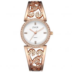 Zivok Femmes Luxe Brillant Strass D&eacute;coration Cadran Quartz Hollow Steel Belt Watch (Or Rose) - Neuf