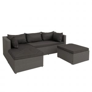 Salon De Jardin Avec 5 Fauteuils De Jardin Modulables Confortables Style Moderne 63 X 204 X 142 Cm En Poly-Rotin Gris Coussin Gris Fonc&eacute; 04_0009553 - Neuf