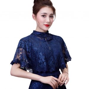 Élégant Transparent Dentelle Châle Dame Enveloppes De Mariage Mariée Haussement D'épaules Pull Châle Soirée Femmes Cape-Bleu Marine - Neuf
