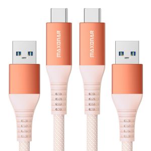 Maxonar 2pack Câble De Charge Rapide Usb C 10gbit/S Données Usb A Câble De Voiture Android 3.1a Chargeur Rapide Câble De Transfert De Données Pour Samsung Note20 Galaxy S23 Z Flip5 Pixel 8 1m Orange - Neuf