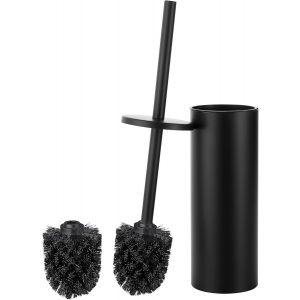Toilettes WC avec Porte WC Noir au Sol Balayette WC Contient 2 Têtes de Noir et Supports Balai WC en Acier Inoxydable pour Salle de Bain et WC - Neuf
