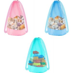 3Pcs Sachets Jouets De Plage, Grande Capacit&eacute; Filet Sachets &Agrave; Sable Fermeture &Agrave; Cordon Pratique Sachet Dos Rangement Coquillages Pour Serviettes Accessoires Plage - Neuf