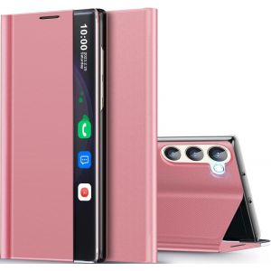 Housse Samsung Galaxy S25 Plus 5g - Étui Pc+Pu Slim Et Rigide, Fenêtre Intelligente Transparente, Miroir, Fermeture Magnétique, Fonction Support, Protection 360° Anti-Rayures Anti-Traces - Neuf