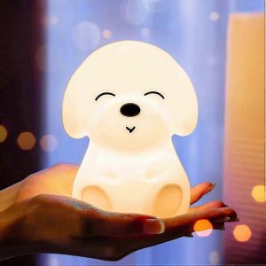 Veilleuse pour enfants, veilleuse pour filles, b&eacute;b&eacute;s et tout-petits, veilleuse chiot mignon, lampes de nuit en silicone souple, lampe LED rechargeable par USB-Rouge - Neuf