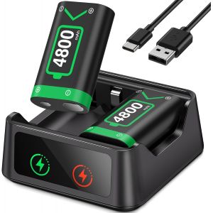 Batterie Manette pour Xbox,2 x 4800mWh Chargeur Manette Xbox avec Affichage LED/Station de Recharge Xbox,Batterie Rechargeable Xbox pour Xbox Series X|S,Xbox One/Elite/S|X - Neuf