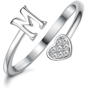 Kalanka-Milacolato Bague Argent 925 Femme Initiaux De Coeur En Argent Sterling Pour Femmes Filles 18k Plaqu&eacute; Or Initial Coeur Empilable Anneaux R&eacute;glables Pour Adolescentes Mignon Coeur Alphabet Lettre - Neuf