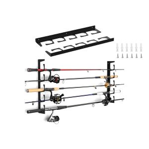 Support Mural Pour 5 Cannes &Agrave; P&ecirc;che - Solution De Rangement Verticale Ou Horizontale - Neuf