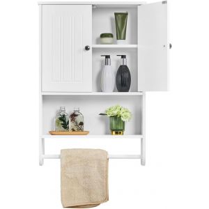 SUBZONAL-Armoire Murale Suspendus de Salle de Bain 48,5 &times; 14 &times; 73 cm, Armoire de Toilette avec &Eacute;tag&egrave;re R&eacute;glable, 2 Portes/Compartiment Ouvert/Porte-Serviette Blanc - Neuf