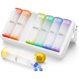 Pilulier Hebdomadaire De Voyage,Grande Boîte À Pilules 7 Jours,2 Fois Par Jour Avec Poignée Rotative,Contenant Pour Vitamines,Médicaments,Suppléments,Blanc - Neuf