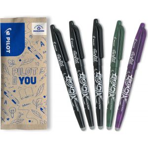 Tianyi-- Lot De 5 Frixion Ball 07 - Stylo Effaçable À Encre Thermosensible - Stylo Roller Rechargeable - 3 Noirs, 1 Vert, 1 Violet - Pointe Moyenne - Neuf