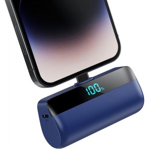 JGD-Mini Batterie Externe pour iPhone 5200mAh, Power Bank Charge Rapide 20W PD Chargeur Externe Ultra-Compact avec &eacute;cran LED, Chargeur Portable Compatible avec iPhone 14/14 Plus/13/12/11/XS/8/7-Bleu - Neuf