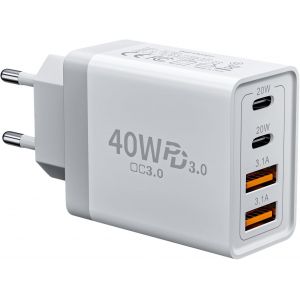 Usb C Charger, 40w 4 Port Usbc Plug Fast Charger, Multiple Sector Pd+Qc Type C Adapter For Iphone 16 15 14 13 12 11 Pro Max X Xs Xr 8 7 6s Plus Se, Ipad, Samsung Galaxy S24 S23 A55 A15 - Neuf