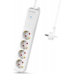 RealMade Multiprise 4 prises - Protection contre les surtensions - 1060J - Fiche plate 3 m - Multiprise 3680 W - Prise de distribution avec s&eacute;curit&eacute; enfant et montage mural - Blanc - Neuf