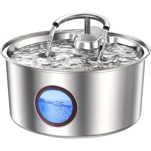 Fontaine À Eau Pour Chats 3,2l En Acier Inoxydable - Distributeur D'eau Avec Fenêtre De Niveau - Fontaine À Eau Pour Chat Avec Filtre - Fontaine Eau Chat Silencieuse - Neuf