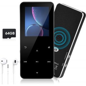 Lecteur MP3 de 64 Go avec Bluetooth 5.0, Lecteur MP3 Enfant Haut-Parleur HD, Enregistreur Vocal, Radio FM, Fonction R&eacute;veil, Livre &eacute;lectronique, Extensible &agrave; 128 Go, &eacute;couteurs Inclus - Neuf