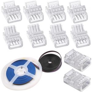 10 Meter C&acirc;ble D'Extension De Bande Led &Agrave; 4 Broches,10 Pcs 4 Brochesconnecteur Led Sans Soudure,Pour 10Mm Rgb 5050 Connecteurs Rapides Attacher L'Adaptateur Sans Soudure - Neuf