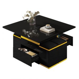 Table basale table d'appoint en laqu&iquest;&iquest; brillant noir, r&iquest;&iquest;glable en hauteur et pliante, 100 x 50 x 43 cm - Neuf