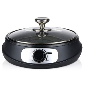 All Ride Plaque Teppanyaki 24V - Po&ecirc;le &Eacute;lectrique avec Couvercle &Oslash;26cm - Wok Electrique Camion Camping - 250W - avec Spatule Bambou - Neuf