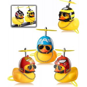 Lot de 4 jouets de canard en caoutchouc-Décoration de vélo-Chaises poussettes-Ornements de voiture-Avec casque à hélice-Pour hommes femmes enfants garçons filles - Neuf