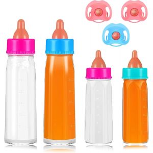TDRFL-Lot De 4 Biberons Magiques Avec Lait Et 3 Tétines Pour Poupée,Biberons De Lait Avec Lait Disparu,Accessoires Cadeaux Pour Enfants À Partir De 3 Ans - Neuf
