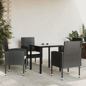 Prolenta Premium - Ensemble &Agrave; Manger De Jardin 5 Pcs Noir R&eacute;sine Tress&eacute;e Et Acier - Neuf