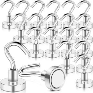 MEVRONISSHOP-20PCS Crochets Magn&eacute;tiques 16mm Crochet Aimant&eacute; Crochet Aimant&eacute; Puissant, Crochet Magnetique pour Cuisine R&eacute;frig&eacute;rateur Plafond Salle de Bain Serviette Garage - Neuf