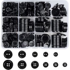 Mevronisshop-Lot De 404 Boutons Noirs En R&eacute;sine, 2 Et 4 Trous, Ronds Avec Bo&icirc;te De Rangement Pour Couture, Artisanat, D&eacute;coration (10/11,5/12,5/18/20/23 Mm) - Neuf