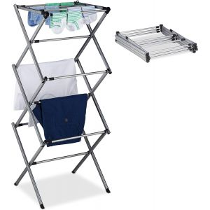 KGABERY-Étendoir À Linge,Pliable,11 Barres,6 Niveaux,Extensible,Métallique,Hxlxp : 107x73x37 Cm,Argenté - Neuf
