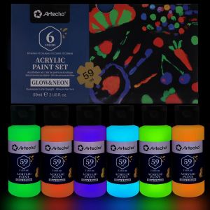 Mevronisshop-Peinture Acrylique Lumineuse 6&times;59 Ml Lumineuse&fluorescente Peinture, Pour Papier, Roche, Bois, C&eacute;ramique, Tissu. - Neuf