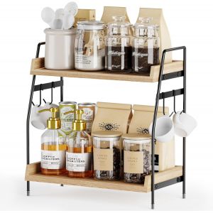 Asfasfq-Étagère À Épices Verticale En Bois À 2 Étages - Boîte De Rangement Pour Café - Étagère À Épices Pour Plan De Travail De Cuisine - Convient Pour La Cuisine, La Maison Et Le Bureau - Neuf