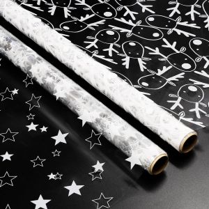 Rouleau De Cellophane Pour Emballage Cadeau: 2 Rouleaux De Cellophane 3 M X 80 Cm, Motif Renne Et &Eacute;toile Pour Paniers De No&euml;l, Fleurs, Emballage Cadeau - Neuf
