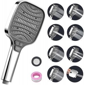 JGD-Pomme de douche haute pression &iquest; Pommeau de douche carr&eacute; avec 8 modes de pulv&eacute;risation, grand pommeau de douche puissant pour salle de bain &iquest; Accessoire de douche de bain, argent&eacute; - Neuf