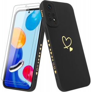 Kal-Coque Pour Xiaomi Redmi Note 11/Note 11s Avec 2 Verre Trempé, Etui Fille Avec Or Motif Coeur Souple Tpu Silicone Antichoc Anti-Rayures Housse Compatible Avec Xiaomi Redmi Note 11/Note 11s, Noir - Neuf