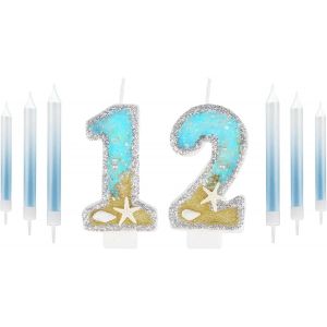 Eryi-Bougie En Forme De Chiffre 12 Pour Gâteau D'anniversaire, Bougies Bleues, Décorations De Gâteau Pour 12e Anniversaire, Fête D'anniversaire, Mariage - Neuf