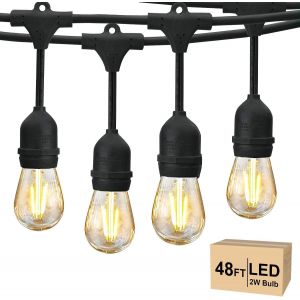 Aiou-Guirlande Lumineuse Extérieure,15m S14 Guirlande Guinguette Led Avec 15+1 2w E27 Plastiques Ampoule,Ip65 Étanche Guirlande Electrique Exterieur Pour Jardin Pergola Terrasse,2700k Blanc Chaud - Neuf