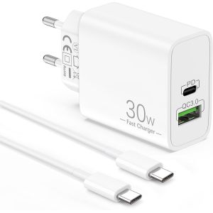 30W Rapide Chargeur pour iPhone 17 Air 16 16e 15 Pro Max Plus, iPad Pro/Air, iPad 10eme/11eme Generation, Accessoire USBC Prise Alimentation Secteur Adaptateur Fast Charger + 60W 2M Cable - Neuf
