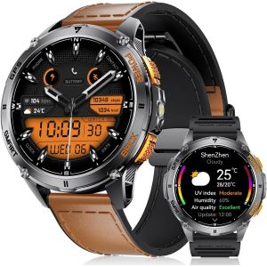 Gps Int&eacute;gr&eacute; Montre Connect&eacute;e Homme, 1,43 Pouces Amoled Smartwatch Avec Lampe Torche Led Pour Android & Ios, &Eacute;tanch&eacute;it&eacute; 5atm, 300+ Cadran, Boussole/Altim&egrave;tre, 170+ Sports, Marron[Z1230] - Neuf